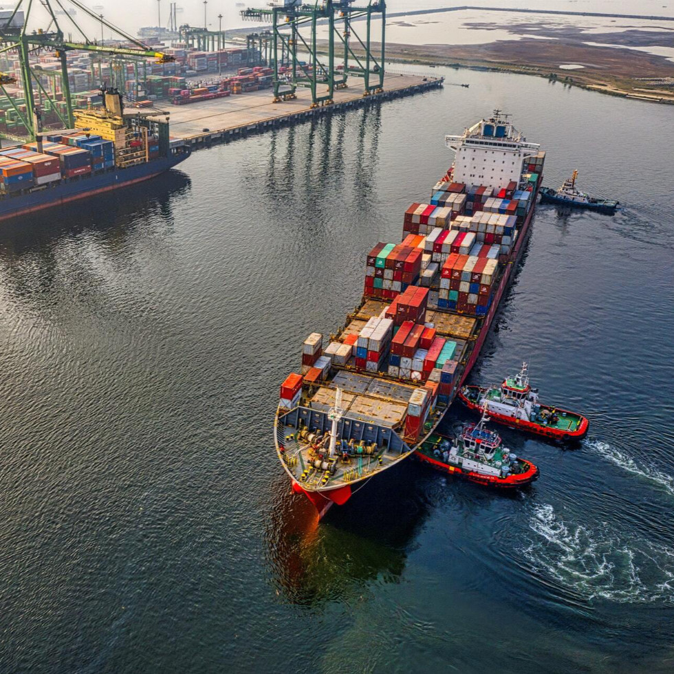 Container ship at sea
