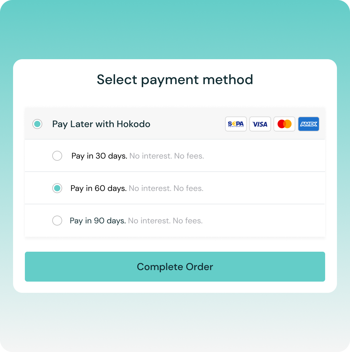 Graphic showing the different payment terms available to a B2B buyer.