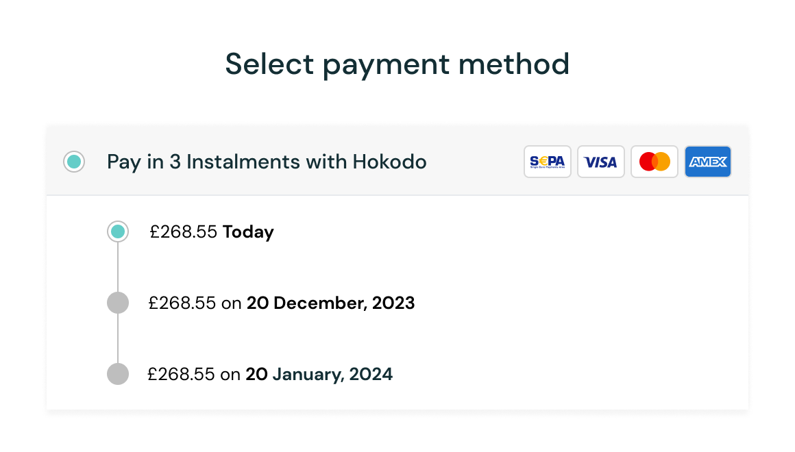 Online payments instalment plan displayed to the buyer at checkout