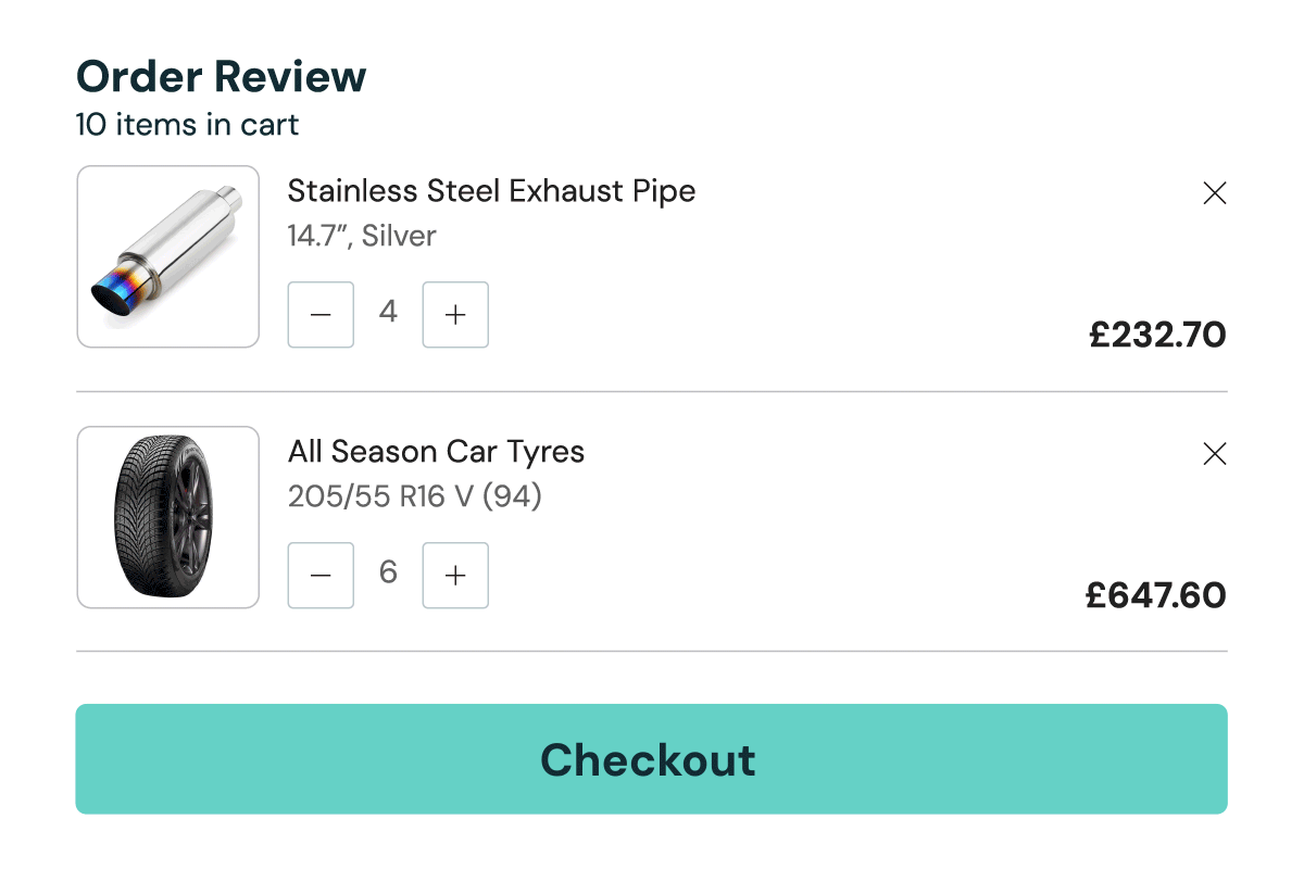Animated GIF demonstrating checkout process with flexible payment terms of 30, 60, and 90 days. Shows order review, selecting payment options, confirming order, processing checkout, and thank you message.