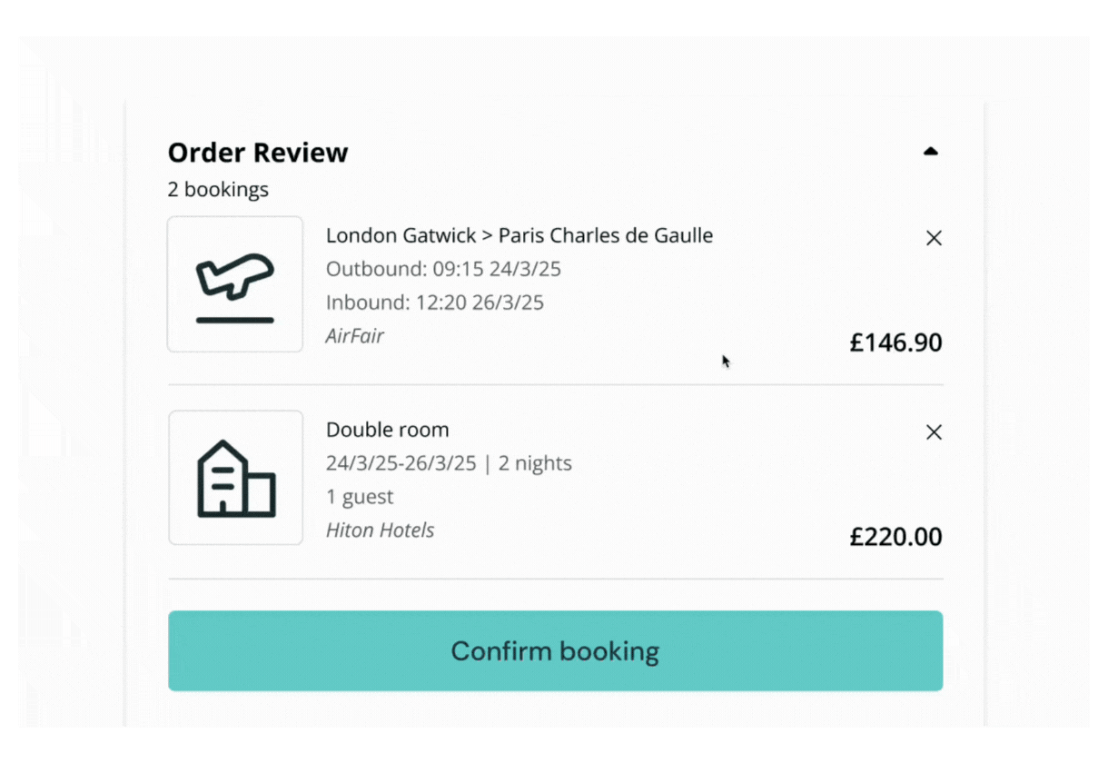 Animated GIF demonstrating checkout process for payment terms. Shows order review, selecting payment options, confirming order, processing checkout, and thank you message.