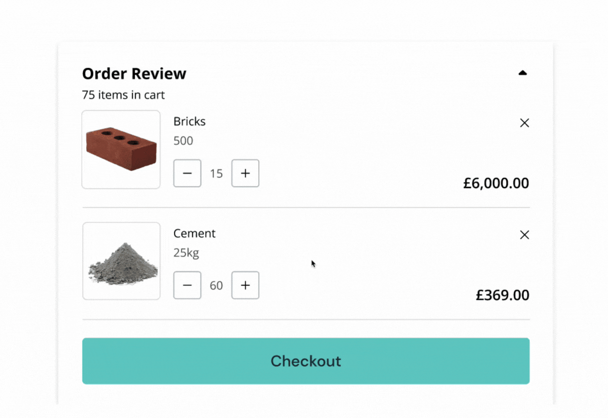 Animated GIF demonstrating checkout process for payment terms. Shows order review, selecting payment options, confirming order, processing checkout, and thank you message.
