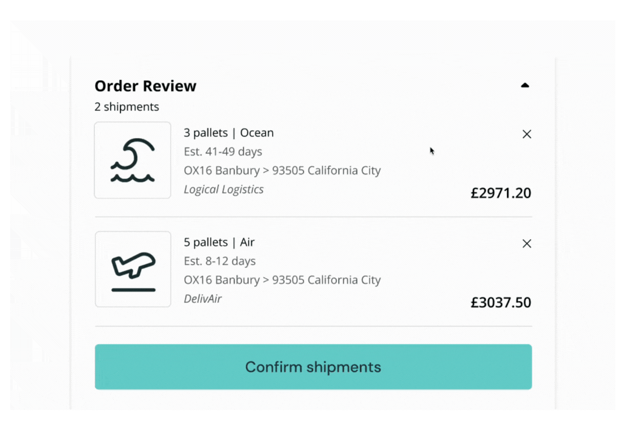 Animated GIF demonstrating checkout process for payment terms. Shows order review, selecting payment options, confirming order, processing checkout, and thank you message.