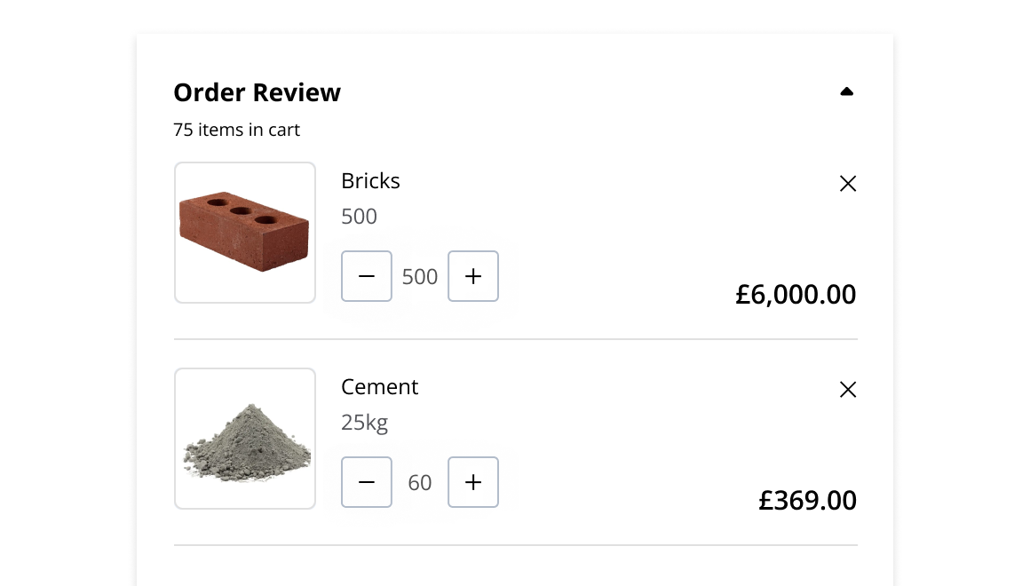 B2B e-commerce checkout page showing basket with items ready for checkout.