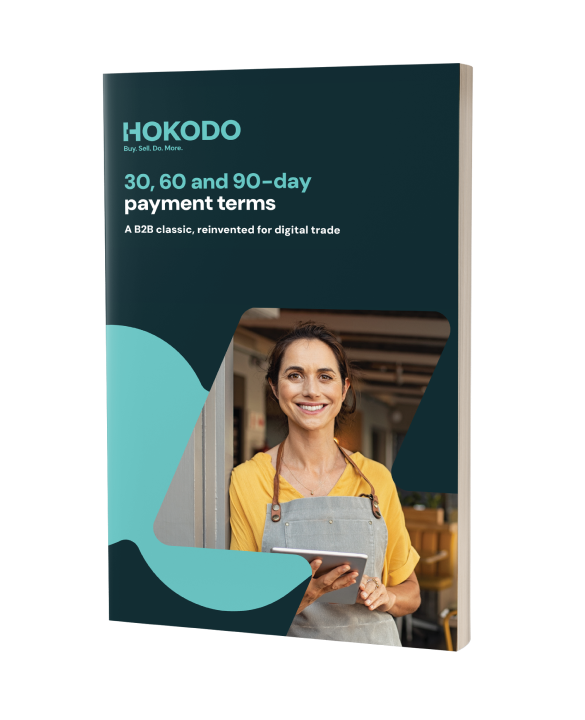 Brochure cover mockup featuring the title 'Flexible trade accounts and instant payment terms for the sale of industrial supplies and equipment’.