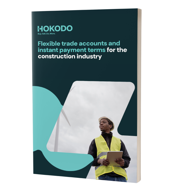 Brochure cover mockup featuring the title 'Flexible trade accounts and instant payment terms for the construction industry’.