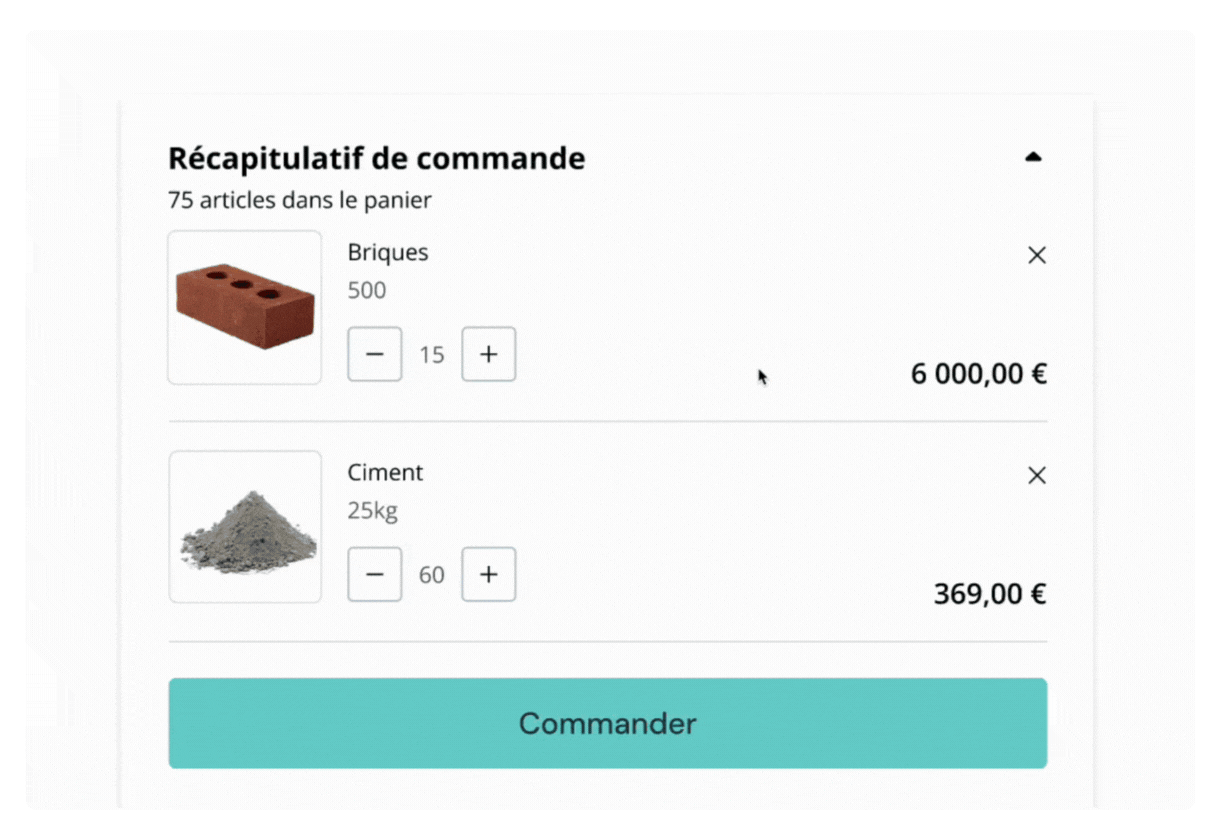 GIF animé montrant le processus de paiement avec des délais de paiement. Montre le récapitulatif de la commande, la sélection des options de paiement, la confirmation de la commande, le traitement du paiement et le message de remerciement.