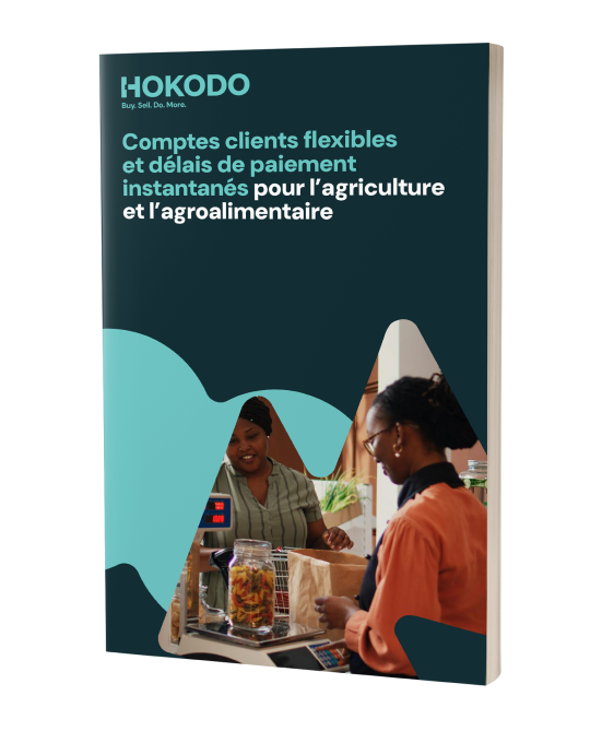 Maquette de couverture de brochure portant le titre “Comptes clients flexibles et délais de paiement instantanées pour l'agriculture et l’agroalimentaire”.