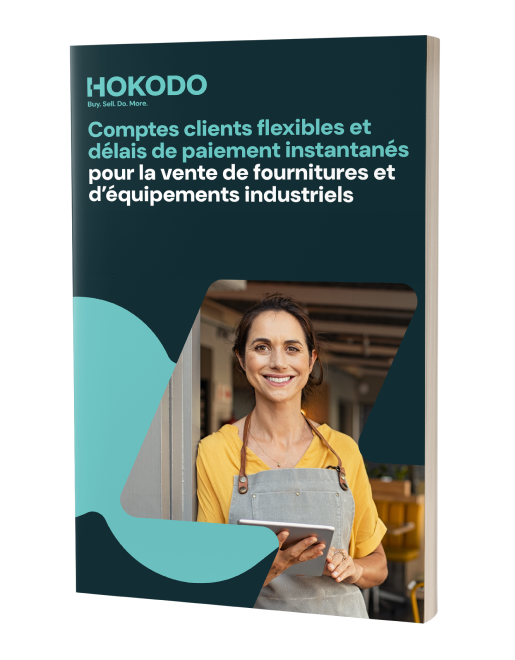 Maquette de couverture de brochure portant le titre "Comptes clients flexibles et délais de paiement instantanées pour la vente de fournitures et d'équipements industriels".