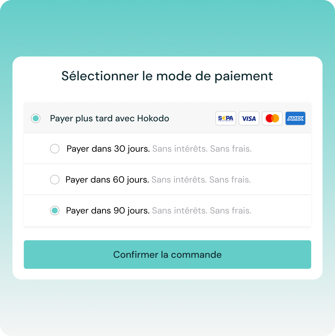 Graphique montrant les différents délais de paiement disponibles pour un acheteur B2B.