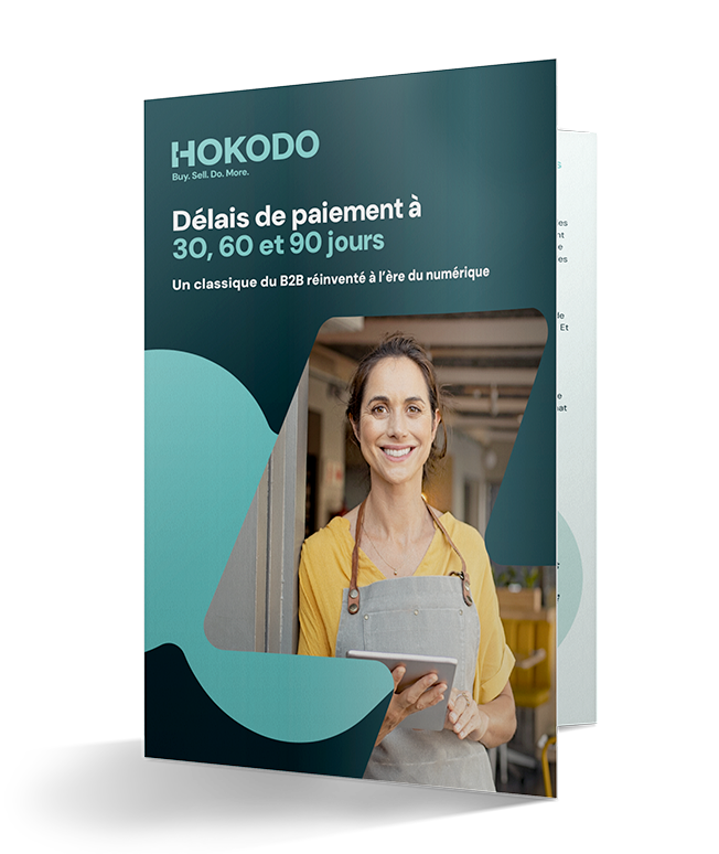 Maquette de couverture de brochure portant le titre "Les délais de paiement à 30, 60 et 90 jours : un classique du B2B, réinventé pour le commerce numérique".
