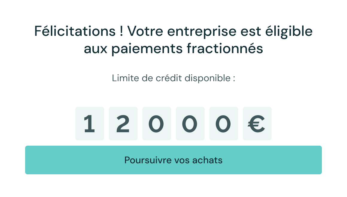Pop-up showing an online buyer their credit limit of £12000