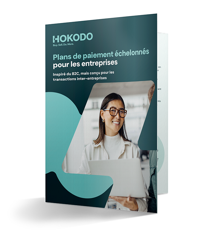 Maquette de couverture de brochure portant le titre "Plans de paiement échelonné pour le B2B : inspirés du B2C, mais conçus pour les transactions B2B".