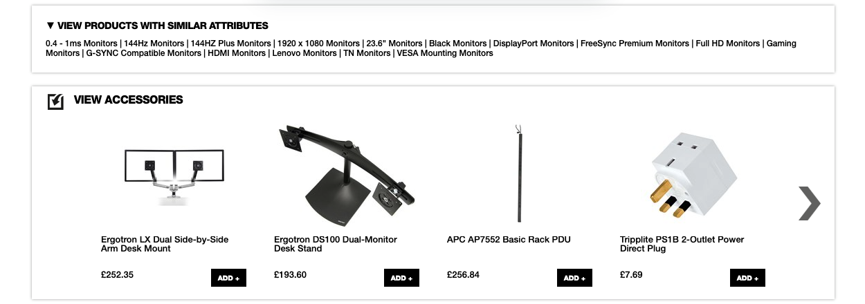 Screenshot from BOX showing similar products & accessories widgets.
