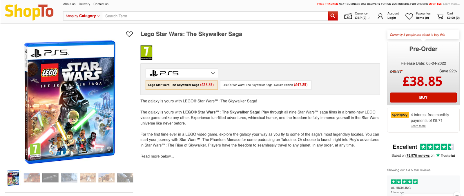 Screenshot of a video game pre-order product page.